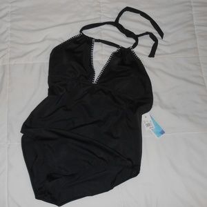Beach Betty 1-Piece Halter Swimsuit Black Size-XL